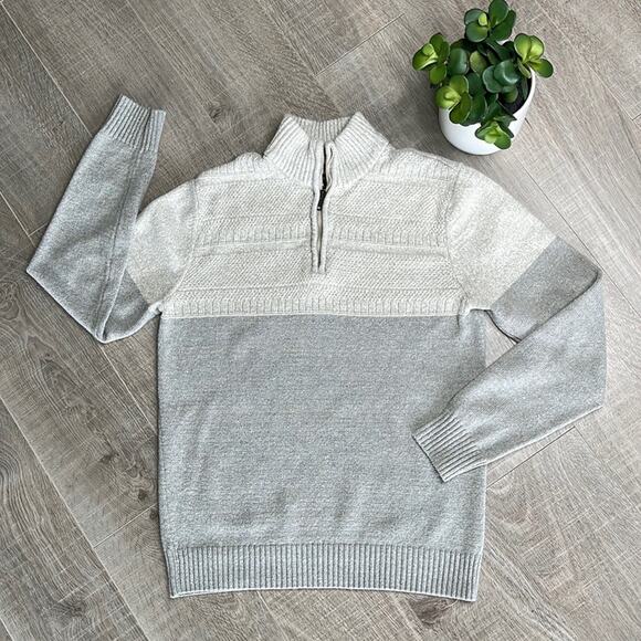METHOD Gray Cream Colorblock Cableknit 1/4 Zip Sweater Men’s Size Small - Picture 1 of 7